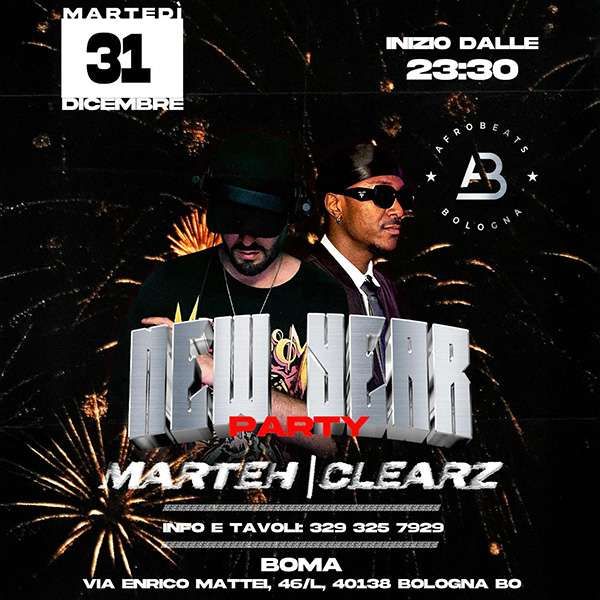 Afrobeats bologna New Year Party Boma Qroom locandina